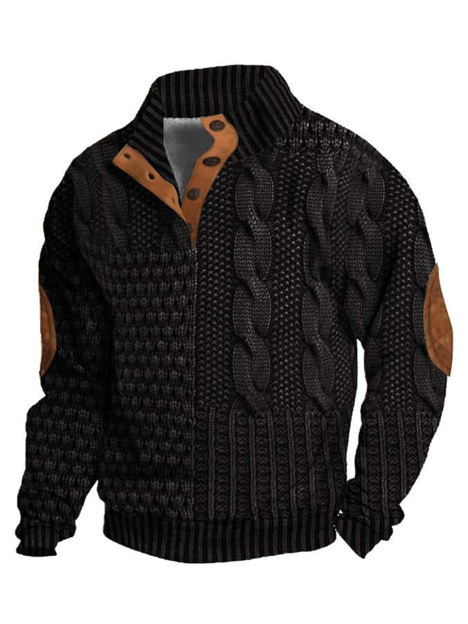 Men's Casual Retro Cashmere Stand Collar Button Sweatshirt