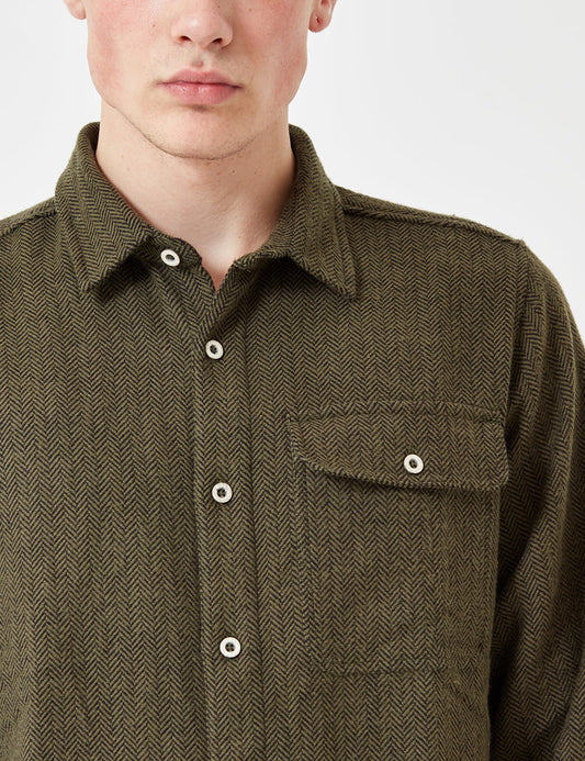 Lewisburg Herringbone Shirt - Olive Green