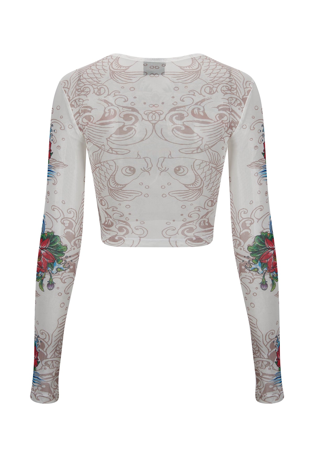 Womens Koi Paradise Mesh Long sleeve T-Shirt - White