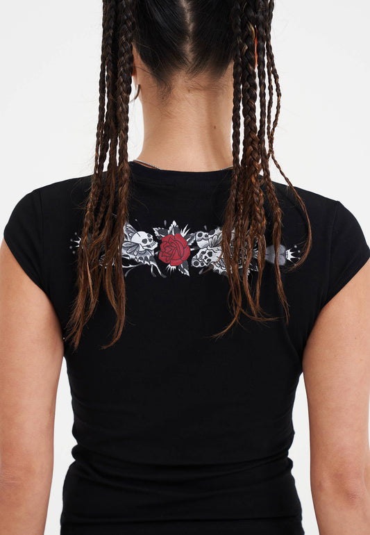Womens Death Or Glory Love Cap Sleeve T-Shirt Top - Black