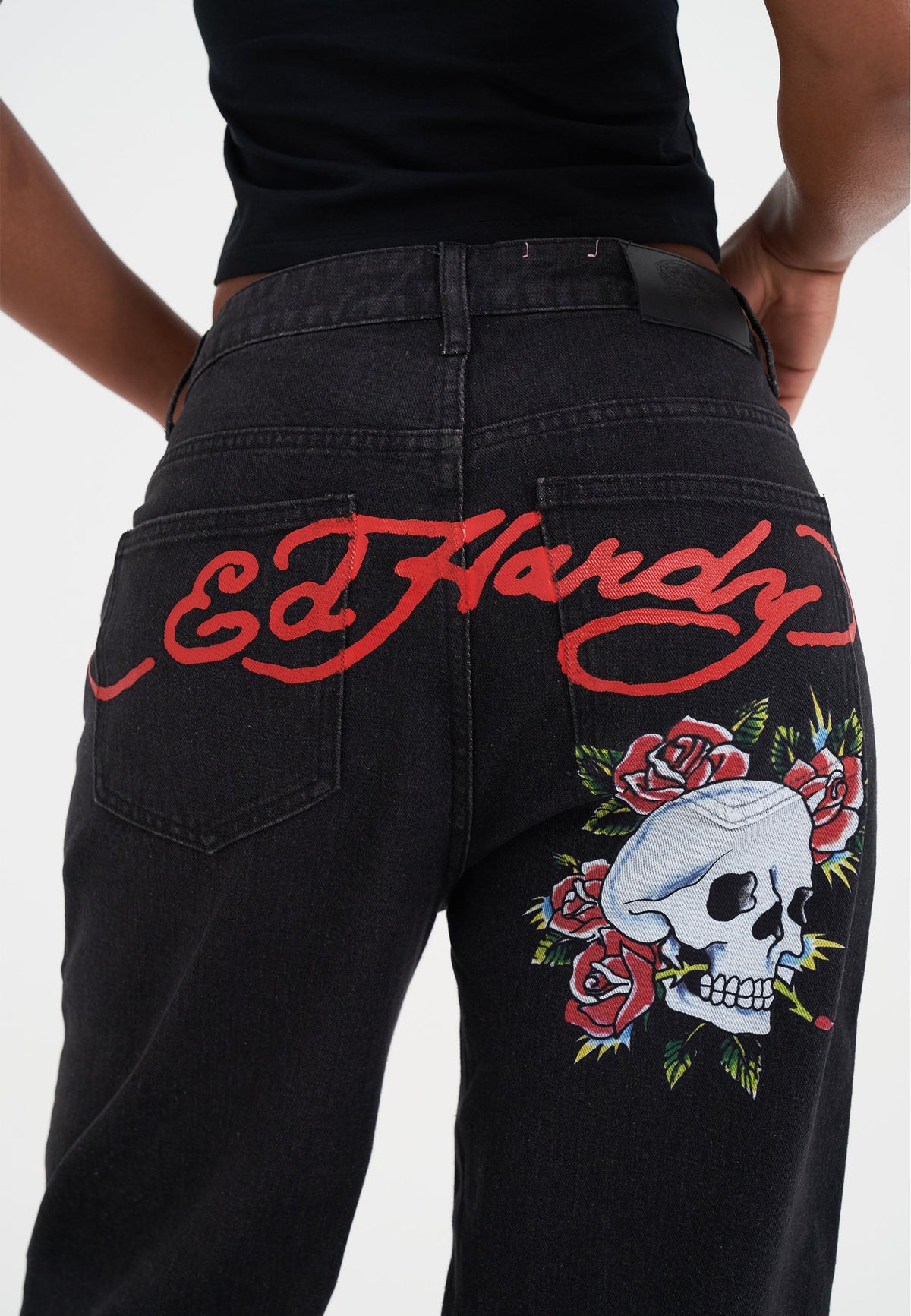 Womens Blooming Death Relaxed Denim Trousers Jeans - Black