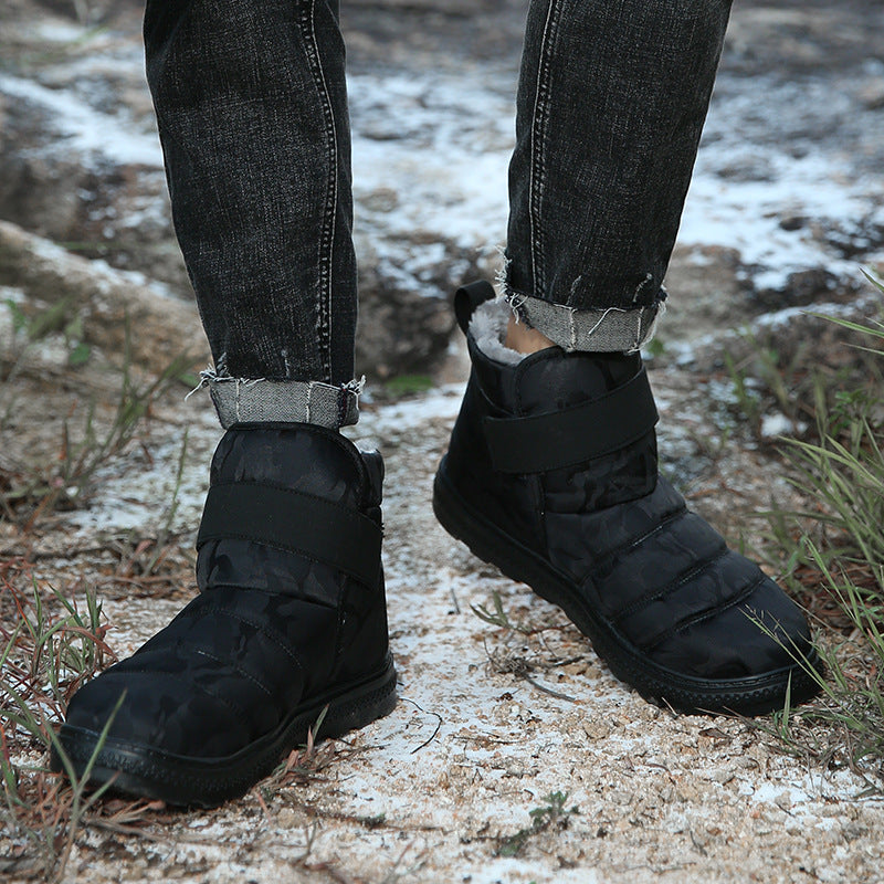 (Limited Time 70% Discount Event) Men's 2024 Winter New Warm Waterproof Non-Slip Puncture-Resistant Velcro Slip-On Snow Boots Ankle Support Orthopedic Wide Toe Arch Support Cotton Shoes
