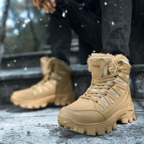 Men's Genuine Leather Warm Snow Boots Waterproof Non-Slip Winter Hiking Boots