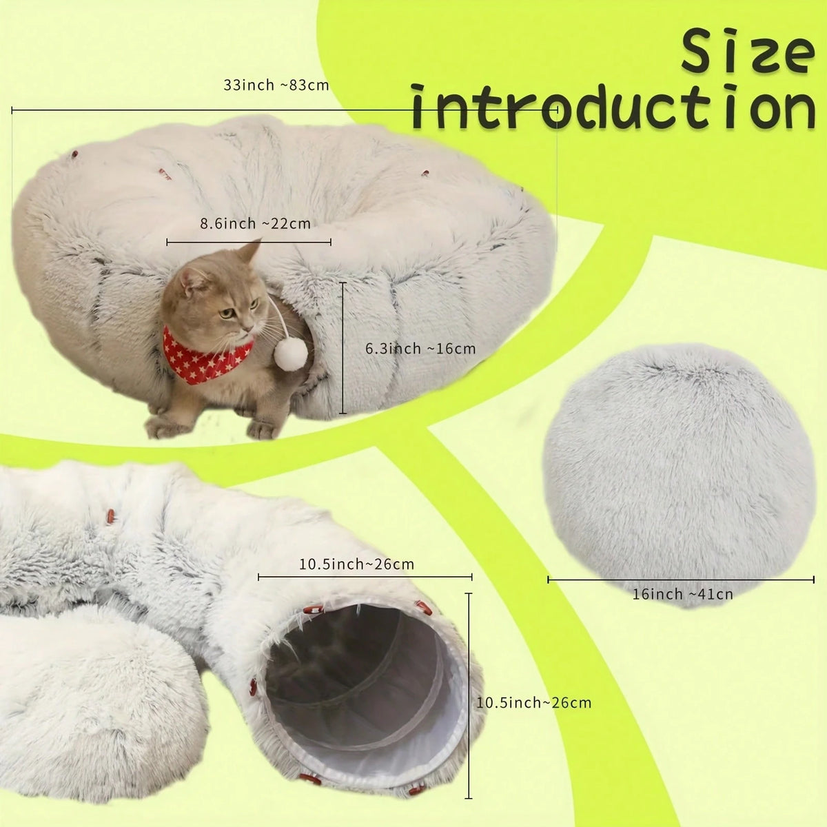 Foldable Plush Cat Tunnel, Washable Multi-Functional Interlock Cat Tube, Color Of Buttons (Orange And Black Random)