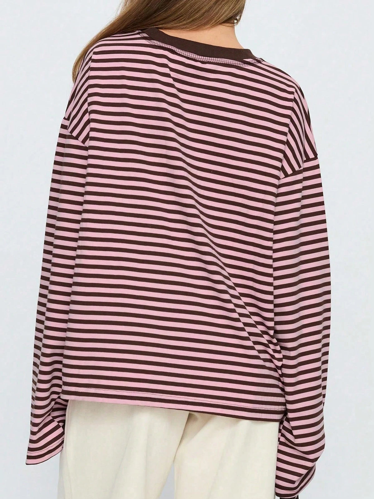 Women's Casual Top, Striped Contrast Ribbed Knit, Everyday Wear, Spring/Autumn