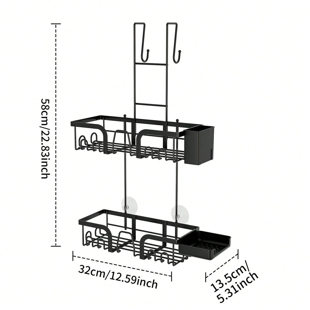 3-Tier Over-The-Door Shower Caddy, Rust-Proof Metal Bathroom Storage Rack With Drainage Basket, Hooks And Razor Holder, Suitable For Glass Shower Doors, Black And Silver