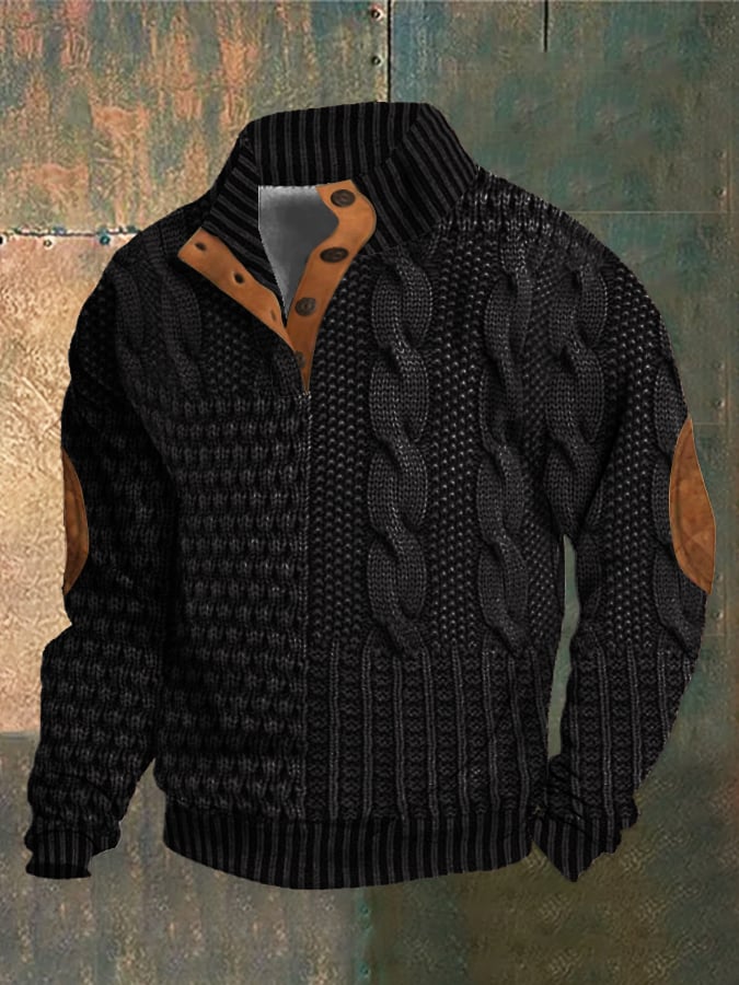 Men's Casual Retro Cashmere Stand Collar Button Sweatshirt