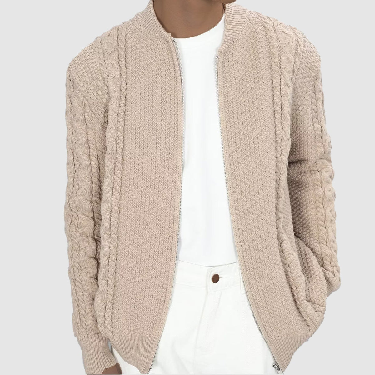 Men's Solid Color Leisure Long Sleeved Knit Sweater Cardigan