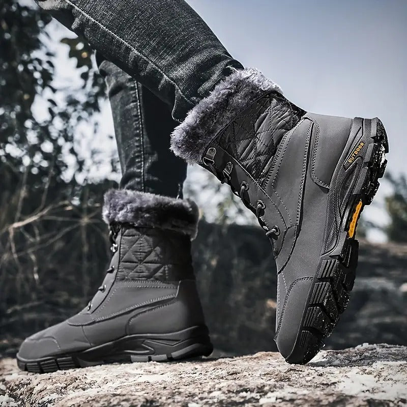 (Limited Time Sale 49%off)Men's Winter Warm Thick Leather Platform Fur Lined Snow Boots Waterproof Non-slip Wear-resistant Winter Boots