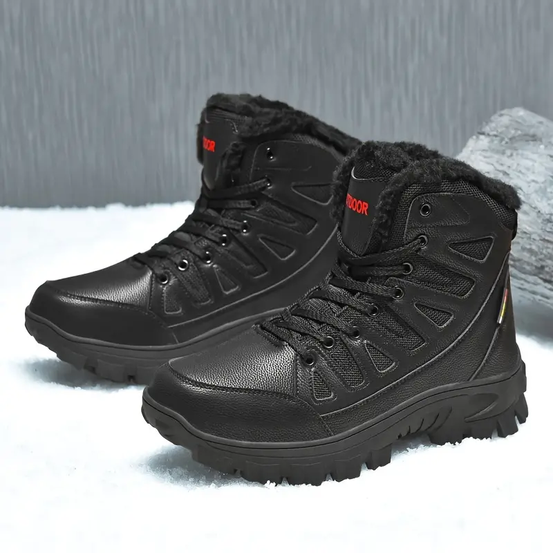 Men's Genuine Leather Warm Snow Boots Waterproof Non-Slip Winter Hiking Boots