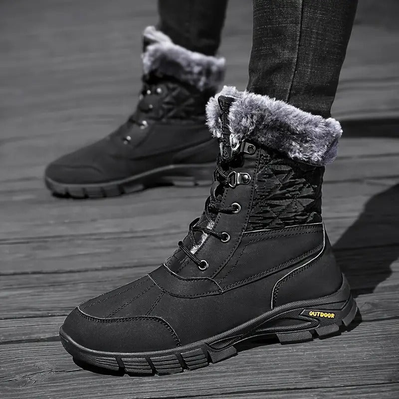 (Limited Time Sale 49%off)Men's Winter Warm Thick Leather Platform Fur Lined Snow Boots Waterproof Non-slip Wear-resistant Winter Boots