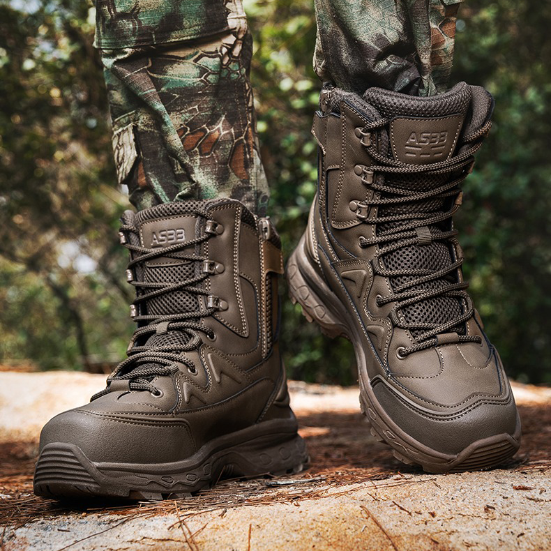 (Limited Time Discount 49% off)Men's Waterproof Ankle Support Tactical Boots Military Anti-Puncture Wide Toe Box Hiking Boots