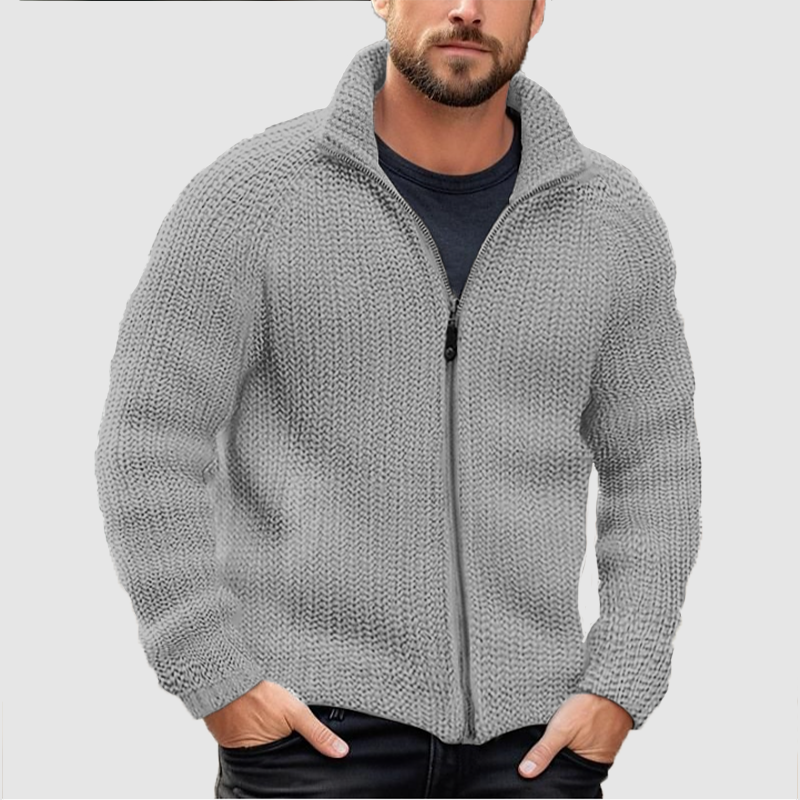 CLEARANCE SALE Men's Cardigan Solid Zipper Turtleneck Thick Knit Woolen Sweater Coat