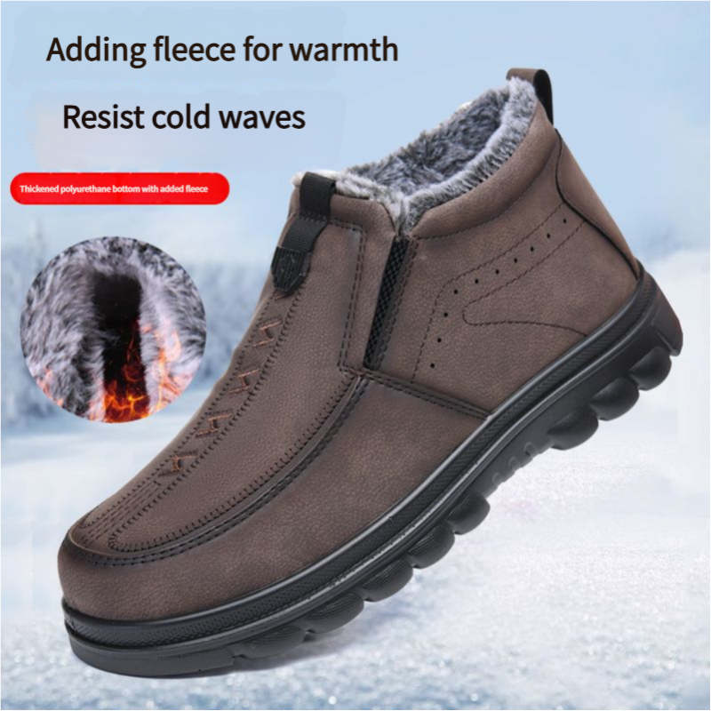 (Limited Time Discount 70% off)Men's Winter Warm Genuine Leather Flannel Lined Orthopedic Boots Arch Support Waterproof Non-Slip Boots