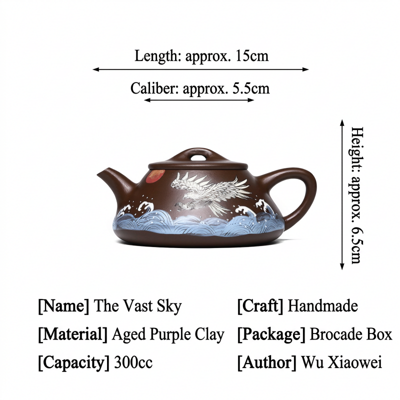"The Vast Sky" Hand-Painted Yixing Zisha Teapot by Wu Xiaowei (300cc / 10.1 oz)