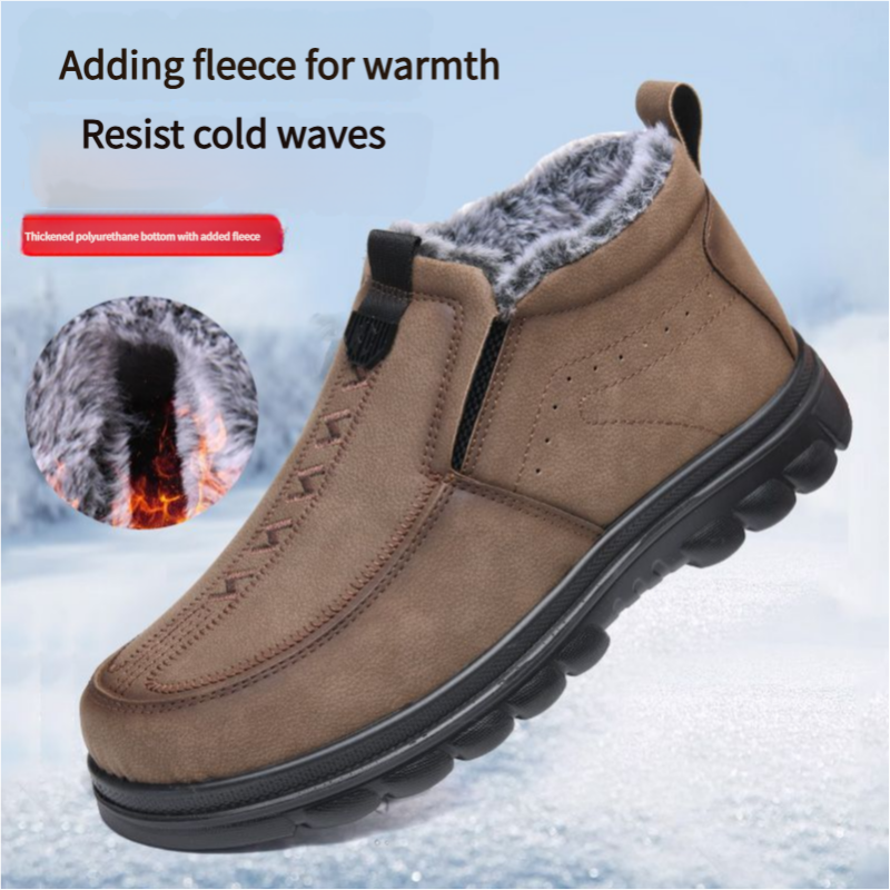 (Limited Time Discount 70% off)Men's Winter Warm Genuine Leather Flannel Lined Orthopedic Boots Arch Support Waterproof Non-Slip Boots