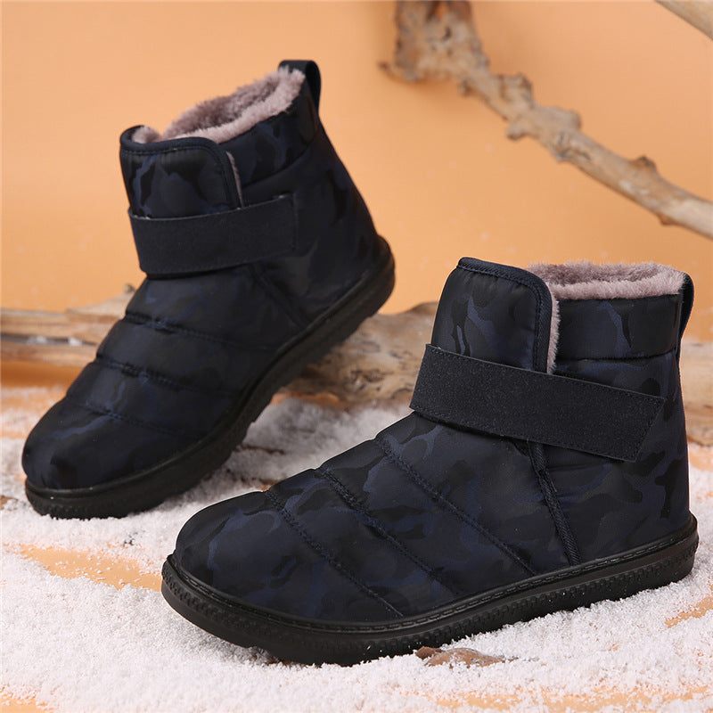 (Limited Time 70% Discount Event) Men's 2024 Winter New Warm Waterproof Non-Slip Puncture-Resistant Velcro Slip-On Snow Boots Ankle Support Orthopedic Wide Toe Arch Support Cotton Shoes