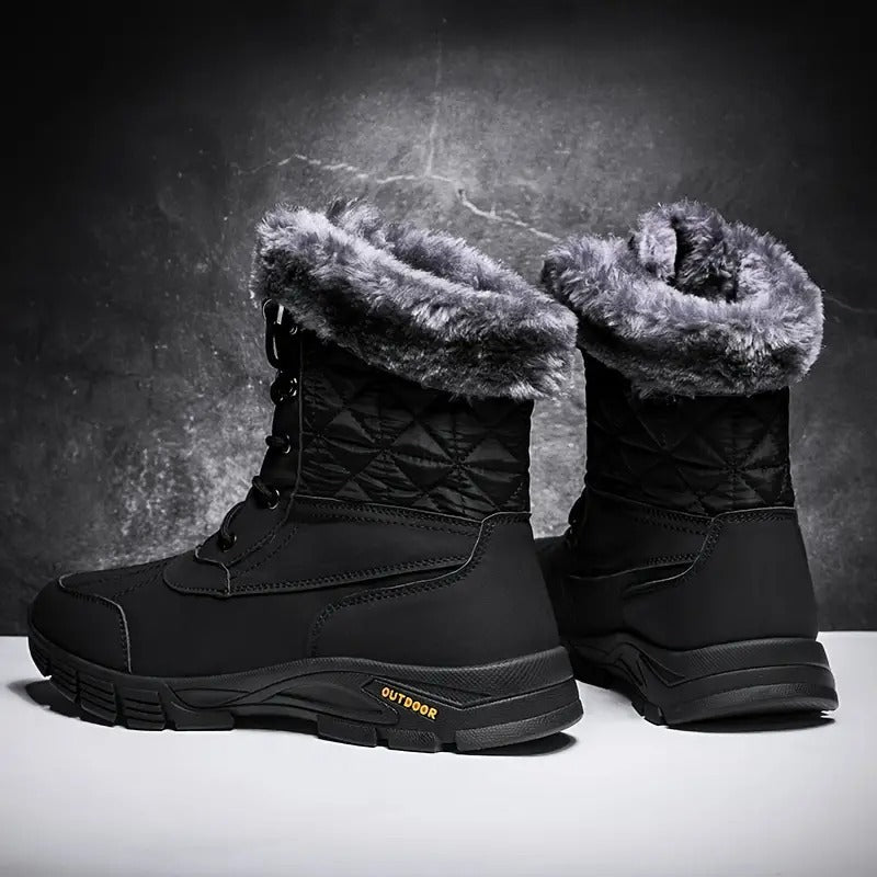 (Limited Time Sale 49%off)Men's Winter Warm Thick Leather Platform Fur Lined Snow Boots Waterproof Non-slip Wear-resistant Winter Boots