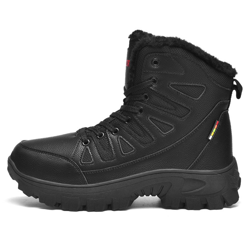 Men's Genuine Leather Warm Snow Boots Waterproof Non-Slip Winter Hiking Boots