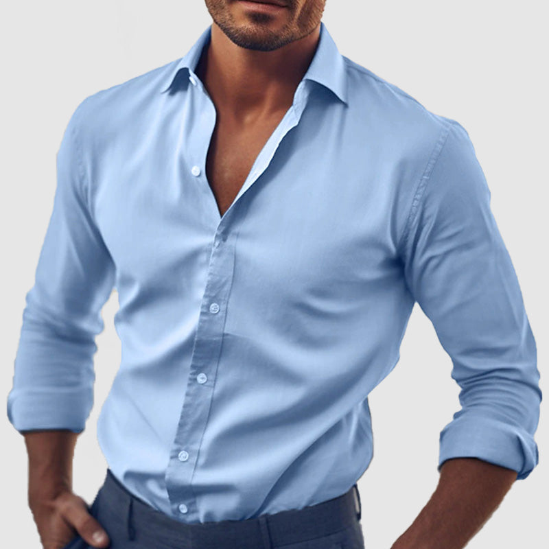 Men's Classic Solid Color Cotton Long Sleeve Shirt