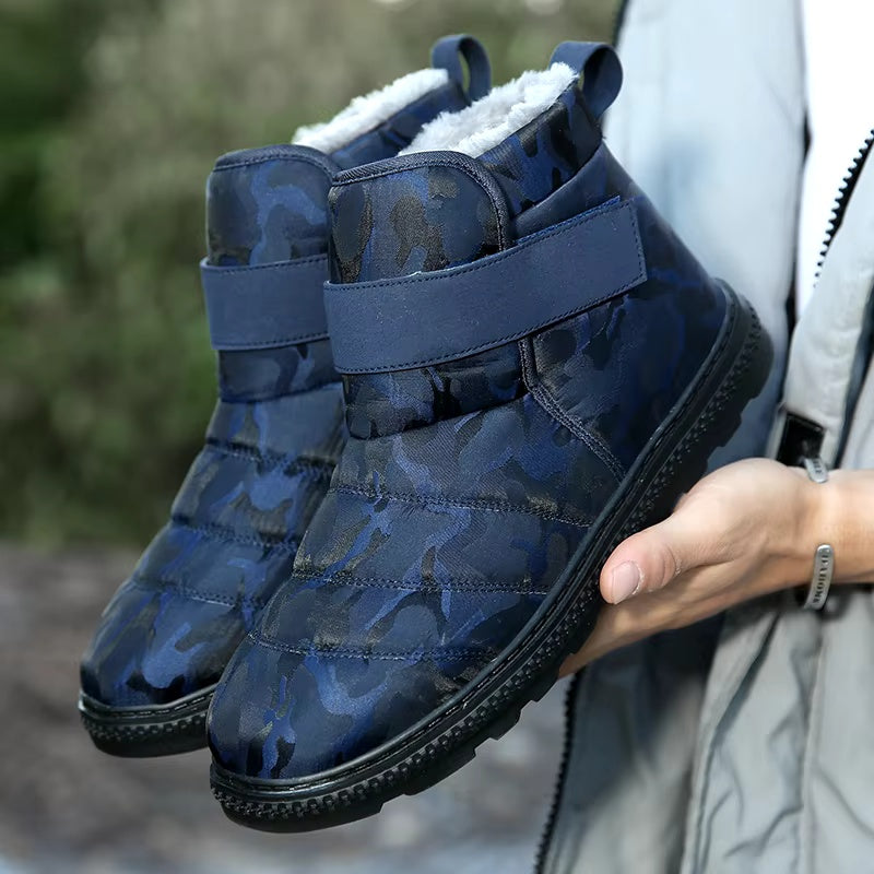 (Limited Time 70% Discount Event) Men's 2024 Winter New Warm Waterproof Non-Slip Puncture-Resistant Velcro Slip-On Snow Boots Ankle Support Orthopedic Wide Toe Arch Support Cotton Shoes