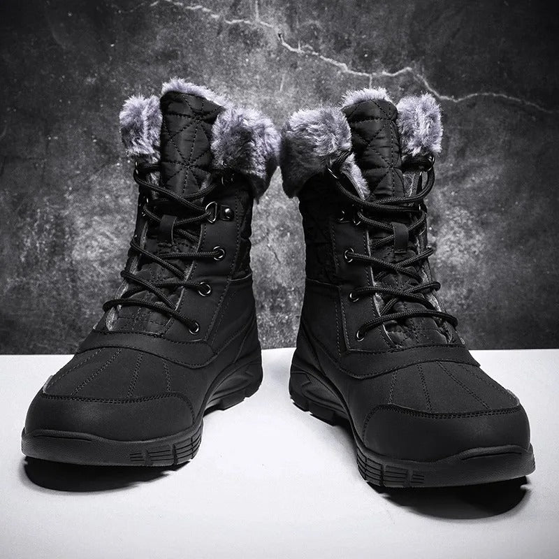 (Limited Time Sale 49%off)Men's Winter Warm Thick Leather Platform Fur Lined Snow Boots Waterproof Non-slip Wear-resistant Winter Boots