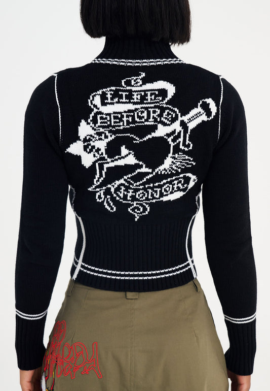 Womens Life Before Knitted Zip Thru Jacket - Black