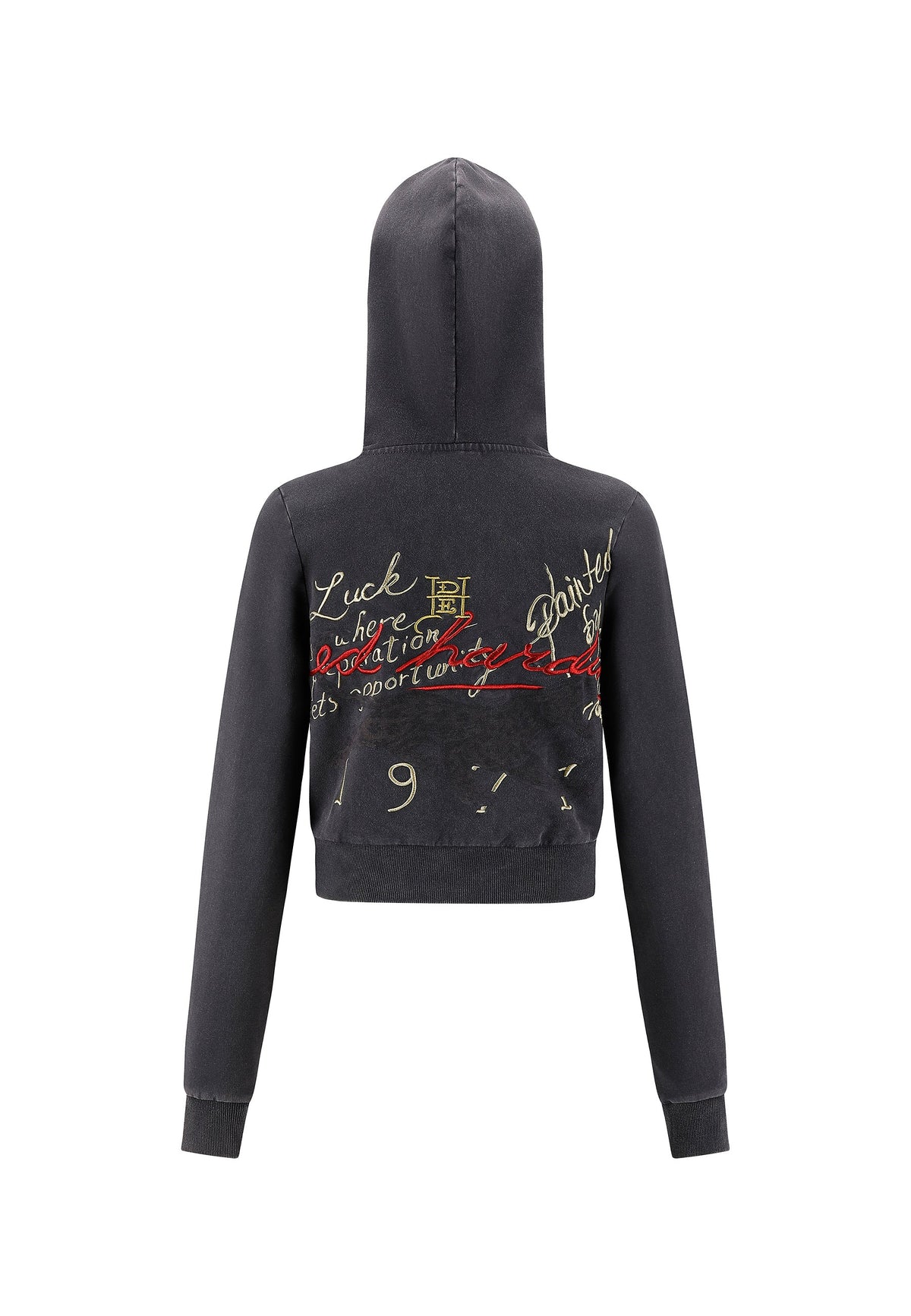 Womens Flaming Tiger Cropped Zip Thru Hoodie - Black