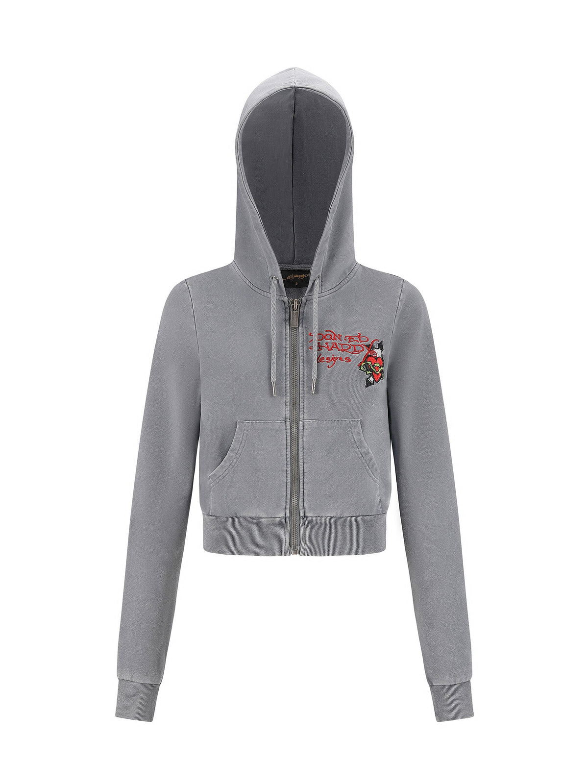 Womens Flaming Tiger Cropped Zip Thru Hoodie - Charcoal