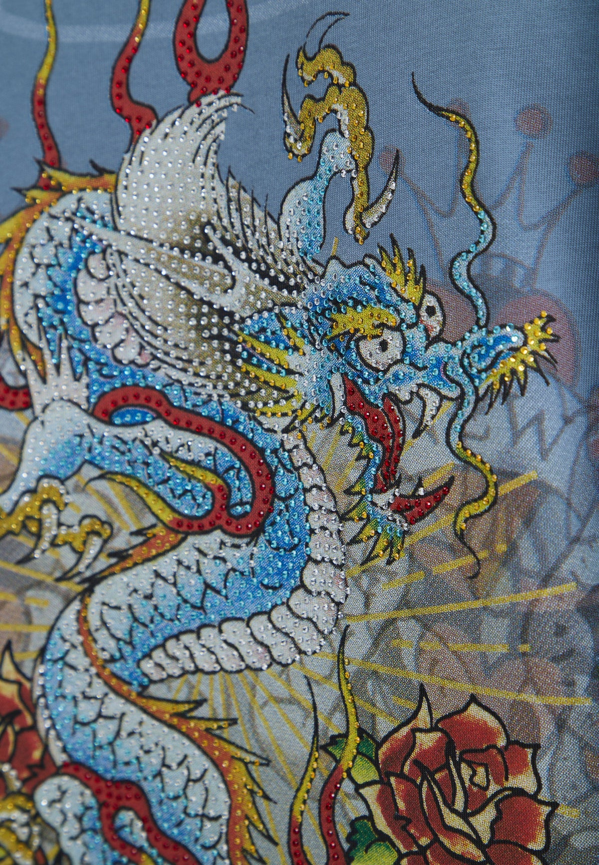 Mens Dragon City Diamante Graphic Relaxed T-Shirt - Blue