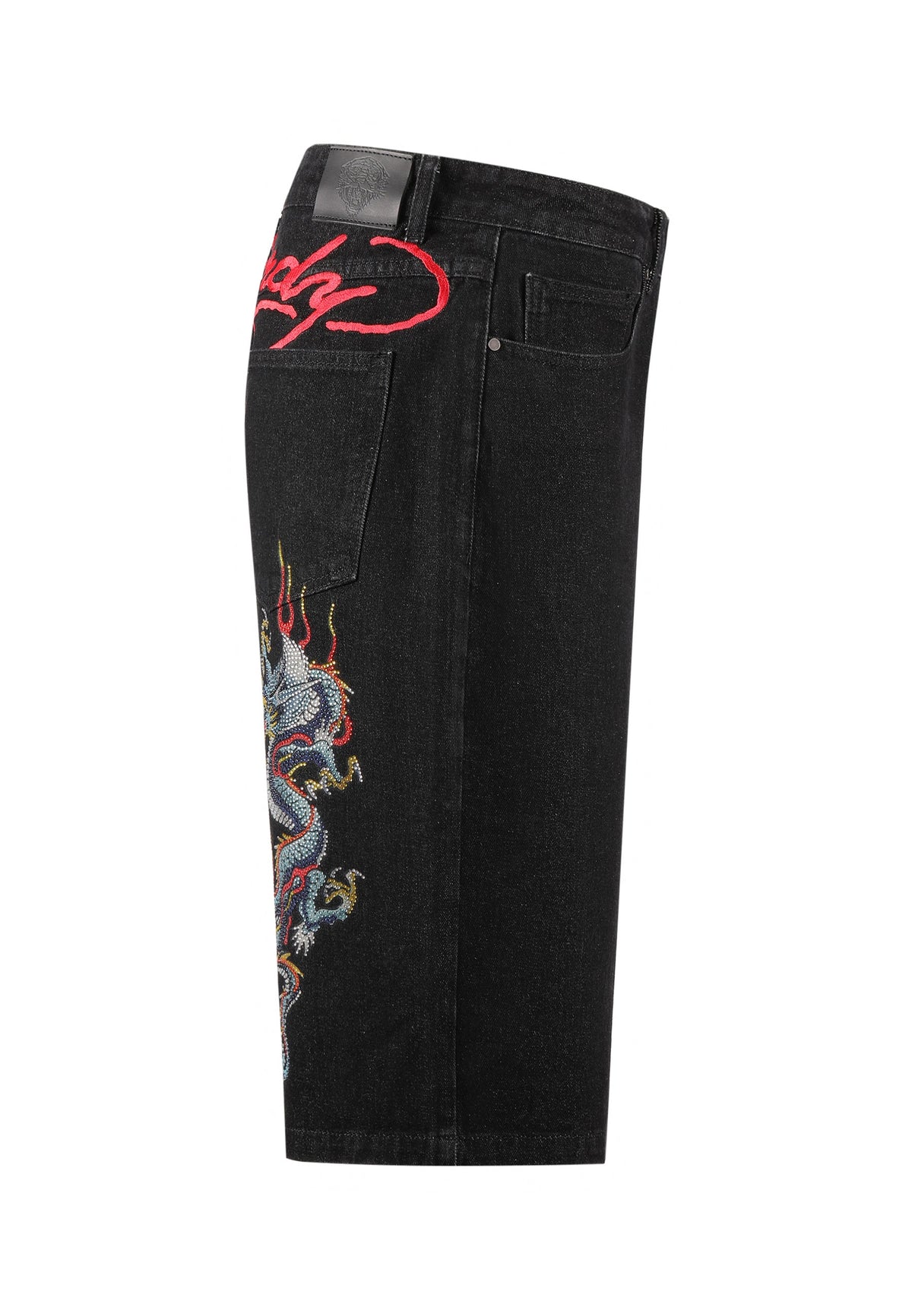 Mens Battle Dragon Denim Jorts Shorts - Washed Black