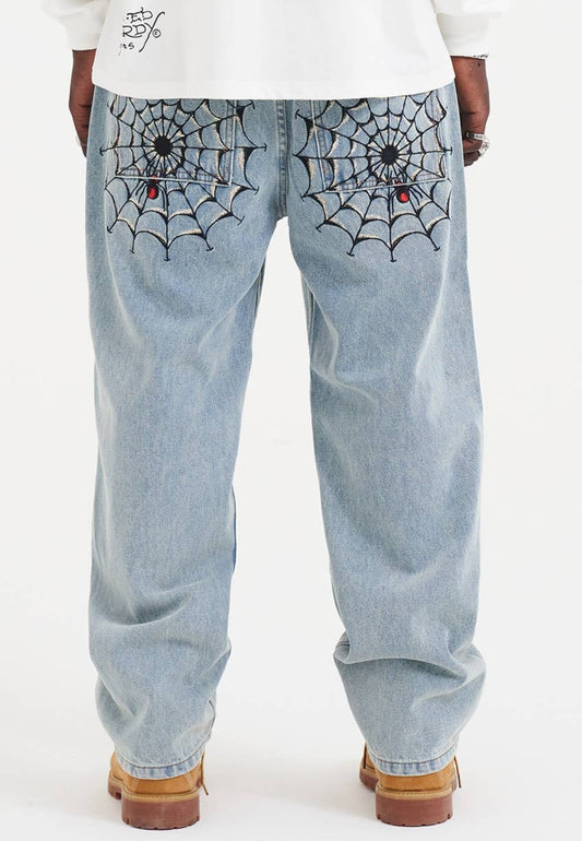 Mens Black Widow Baggy Denim Trousers Jeans - Bleach