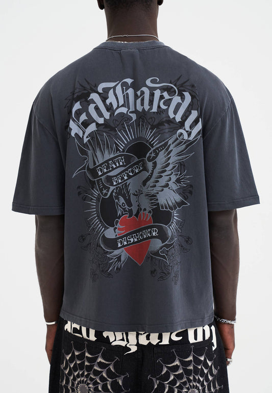 Mens Death Before Dishonor Eagle Relaxed T-Shirt - Charcoal