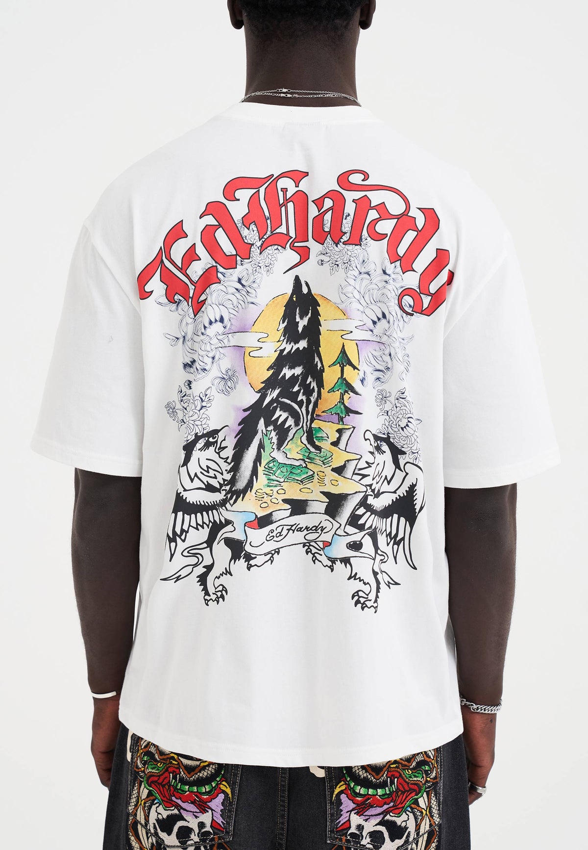 Mens Don Wolf Eagle Panther Relaxed T-Shirt - White