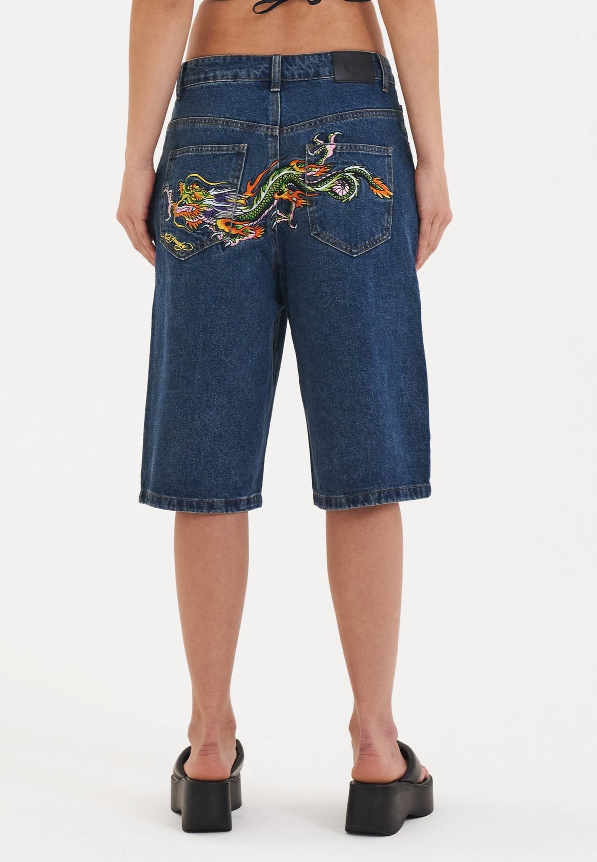 Womens Dragon Crawl Relaxed Denim Jorts Shorts - Indigo