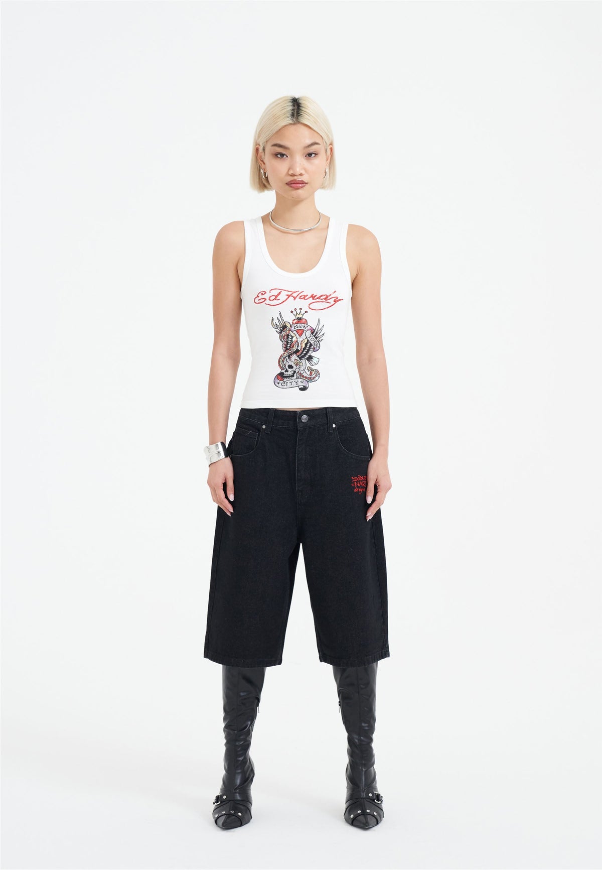 Womens New York City Diamante Cropped Vest - White