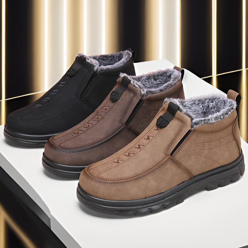 (Limited Time Discount 70% off)Men's Winter Warm Genuine Leather Flannel Lined Orthopedic Boots Arch Support Waterproof Non-Slip Boots