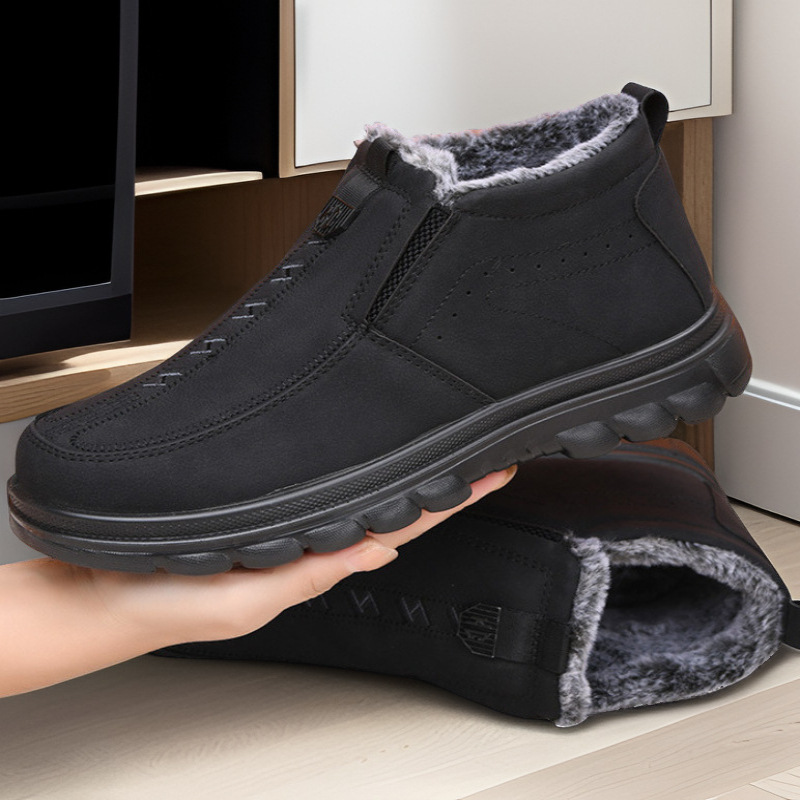 (Limited Time Discount 70% off)Men's Winter Warm Genuine Leather Flannel Lined Orthopedic Boots Arch Support Waterproof Non-Slip Boots