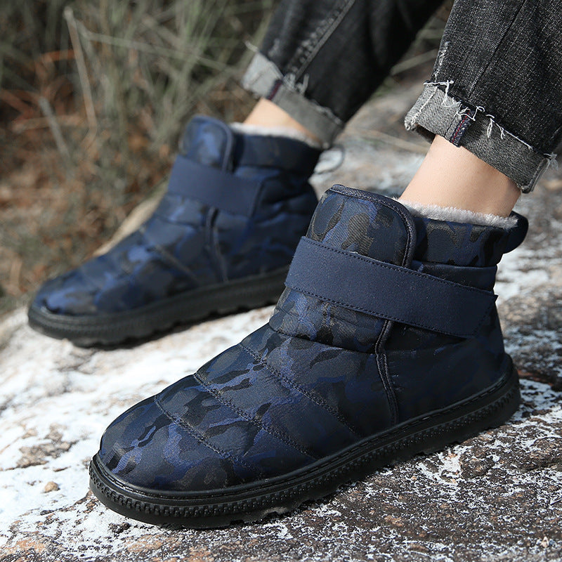 (Limited Time 70% Discount Event) Men's 2024 Winter New Warm Waterproof Non-Slip Puncture-Resistant Velcro Slip-On Snow Boots Ankle Support Orthopedic Wide Toe Arch Support Cotton Shoes