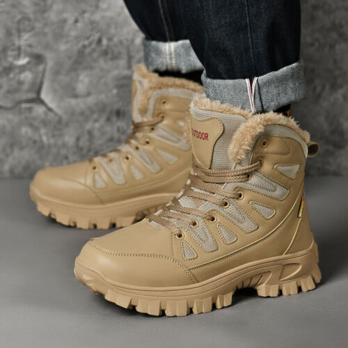 Men's Genuine Leather Warm Snow Boots Waterproof Non-Slip Winter Hiking Boots