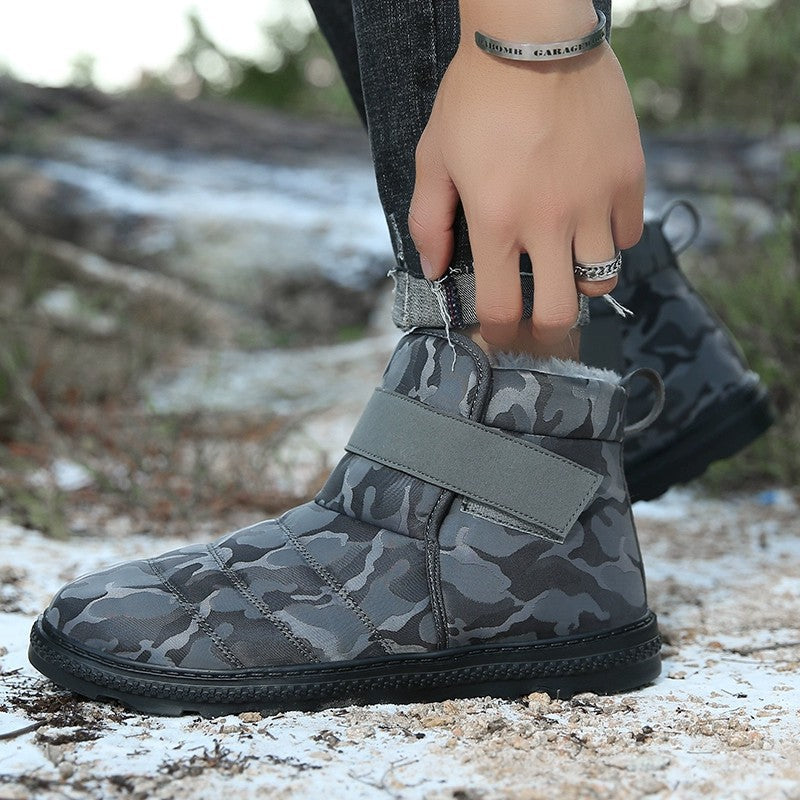 (Limited Time 70% Discount Event) Men's 2024 Winter New Warm Waterproof Non-Slip Puncture-Resistant Velcro Slip-On Snow Boots Ankle Support Orthopedic Wide Toe Arch Support Cotton Shoes