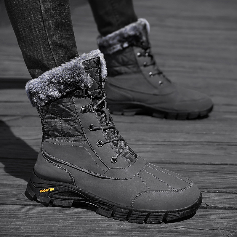 (Limited Time Sale 49%off)Men's Winter Warm Thick Leather Platform Fur Lined Snow Boots Waterproof Non-slip Wear-resistant Winter Boots