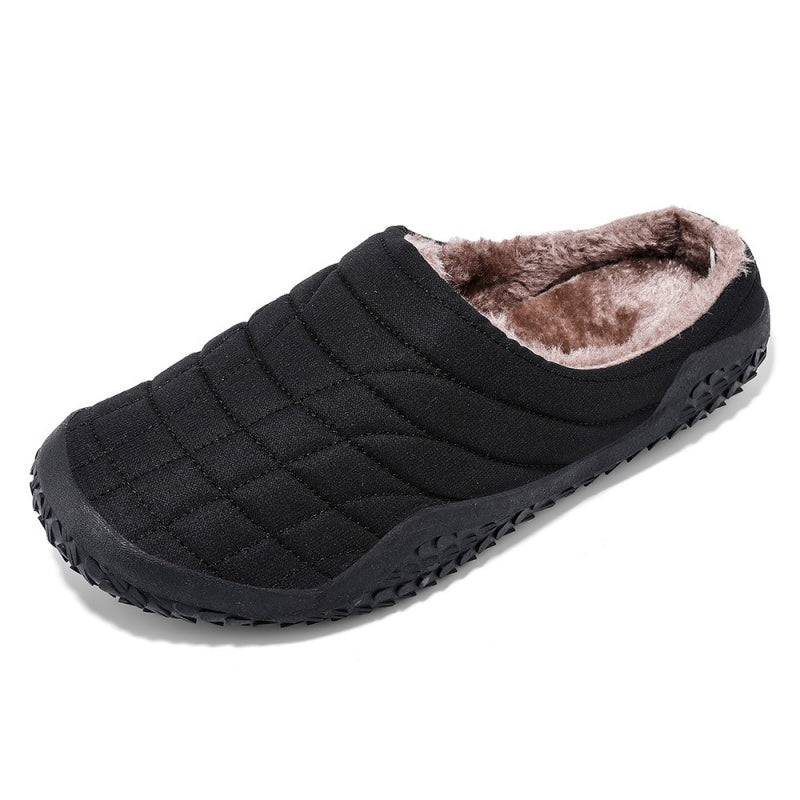 (Limited Time Sale 49%off)Men slippers home winter indoor warm plush shoes thick bottom waterproof leather house slippers cotton shoes