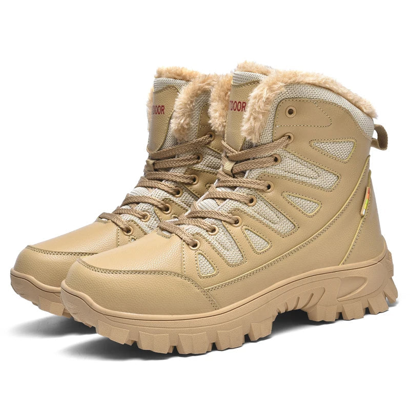 Men's Genuine Leather Warm Snow Boots Waterproof Non-Slip Winter Hiking Boots