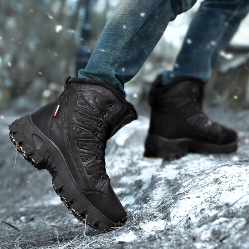 Men's Genuine Leather Warm Snow Boots Waterproof Non-Slip Winter Hiking Boots