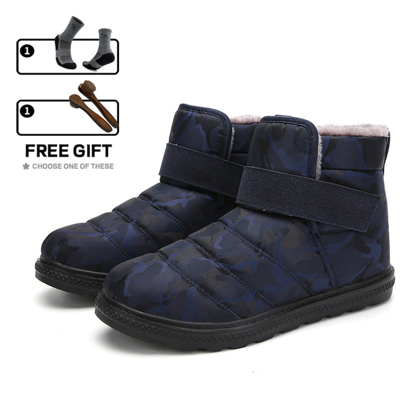 (Limited Time 70% Discount Event) Men's 2024 Winter New Warm Waterproof Non-Slip Puncture-Resistant Velcro Slip-On Snow Boots Ankle Support Orthopedic Wide Toe Arch Support Cotton Shoes